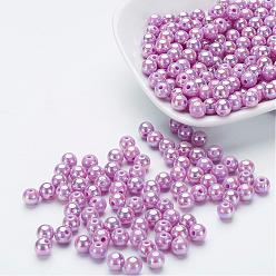 Medium Orchid Eco-Friendly Poly Styrene Acrylic Beads, AB Color Plated, Round, Medium Orchid, 8mm, Hole: 1mm, about 2000pcs/500g