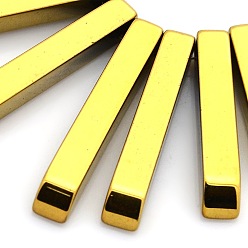 Plateado en Oro No magnéticos granos de hematita rectángulo sintética, aaa grado, oro chapado, 12~29x4x3.5 mm, agujero: 1 mm, sobre 13 unidades / cadena, 2.1 pulgada
