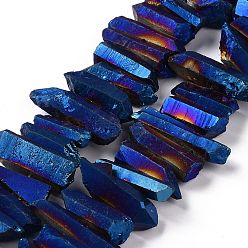Azul de Medianoche Hilos de cuentas de puntos de cristal de cuarzo natural, teñido, pepitas, azul medianoche, 15~30x4~8x4~7 mm, agujero: 1 mm, 8 pulgada