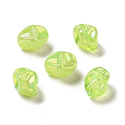 Jaune Vert Placage uv perles acryliques irisées arc-en-ciel, nuggets, jaune vert, 18.5x15x13.5mm, Trou: 1.4mm