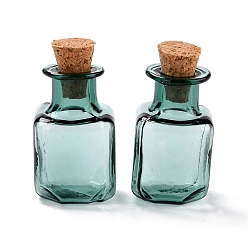 Cyan Oscuro Adorno de botellas de corcho de vidrio cuadrado, vaso vacío deseando botellas, viales de bricolaje para decoraciones colgantes, cian oscuro, 1.4x1.4x2.3 cm