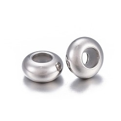 Stainless Steel Color 202 Stainless Steel Beads, with Rubber Inside, Slider Beads, Stopper Beads, Rondelle, Stainless Steel Color, 8x4mm, Hole: 3.5mm, Rubber Hole: 2.2mm