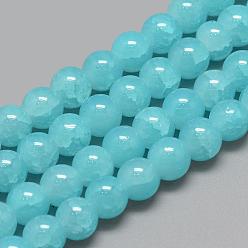 Light Sky Blue Glass Beads Strands, Crackle Style, Round, Imitation Jade, Light Sky Blue, 10mm, Hole: 1.5mm, about 85pcs/strand, 31.4 inch