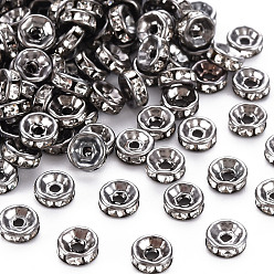 Gunmetal Iron Rhinestone Spacer Beads, Grade A, Rondelle, Straight Edge, Gunmetal Color, Clear, Size: about 8mm in diameter, 3.5mm thick, hole: 2mm