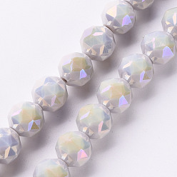 Light Grey Electroplate Glass Beads Strands, AB Color Plated, Faceted Round, Light Grey, 10x9.5mm, Hole: 1.2mm, about 60pcs/strand, 21.65 inch~22.05 inch(55cm~56cm)