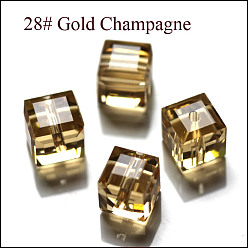 Золотистый Имитация Австрийские кристаллические шарики, класс AAA, граненые, кубические, золотые, 8x8x8 мм (размер в пределах диапазона погрешностей 0.5~1 мм), отверстие : 0.9~1.6 мм