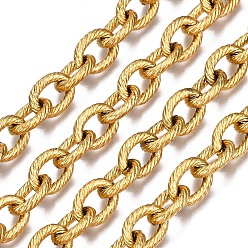Golden 304 Stainless Steel Cable Chains, Textured, with Spool, Unwelded, Oval, Golden, 11x8x2mm, about 32.8 Feet(10m)/roll