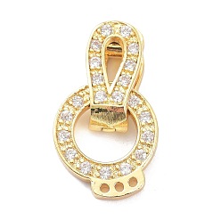 Golden Brass Micro Pave Clear Cubic Zirconia Fold Over Clasps, Flat Round, Golden, 21mm, Flat Round: 13x11x1.5mm, Clasps: 13x6x4.5mm