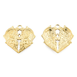 Real 18K Gold Plated Ion Plating(IP) 201 Stainless Steel Pendants, Heart with Human Head, Real 18K Gold Plated, 25x26.5x3mm, Hole: 2.5mm
