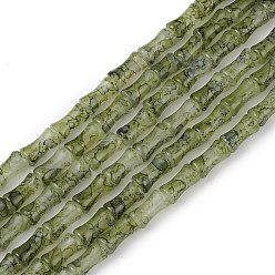 Olive Drab Baking Varnish Glass Beads Strand, Bamboo Stick, Olive Drab, 12x6.5mm, Hole: 1.4mm, about 65~66pcs/strand, 30.71''(78cm)