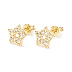 Real 18K Gold Plated Clear Cubic Zirconia Star Stud Earrings, Brass Jewelry for Women, Cadmium Free & Nickel Free & Lead Free, Real 18K Gold Plated, 8.5x9mm, Pin: 0.6mm