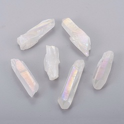 Creamy White Electroplate Natural Quartz Crystal Beads, No Hole/Undrilled, Nuggets, Creamy White, 30~75x12~20x4~18mm, about 32~60pcs/1000g