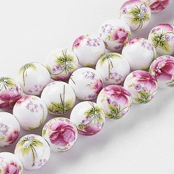 Colorful Handmade Flower Printed Porcelain Ceramic Beads Strands, Round, Colorful, 10mm, Hole: 2mm, 35pcs/strand, 12.9 inch~13.3 inch(33~34cm)