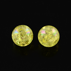 Yellow Transparent Crackle Acrylic Beads, AB Color, Round, Yellow, 8mm, Hole: 2.5mm, 1800pcs/500g