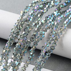 Bleu Vert Perles en verre electroplate, plein plaqué, facette, Toupie, sarcelle, 3.5x3mm, Trou: 1mm, Environ 128~135 pcs/chapelet, 13.8