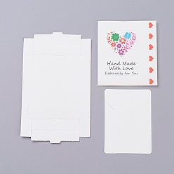 Blanco Cajas de papel kraft y tarjetas de exhibición de joyas de collar, cajas de embalaje, con patrón de palabras y flores, blanco, tamaño de caja plegada: 7.3x5.4x1.2 cm, tarjeta de presentación: 7x5x0.05 cm