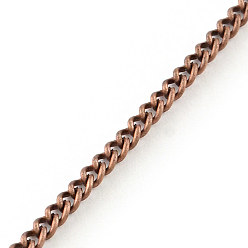 Red Copper Unwelded Iron Curb Chains, with Spool, Red Copper, 2.7x2x0.6mm, about 328.08 Feet(100m)/roll