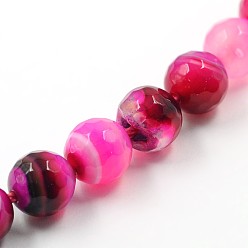 Camélia Perles en agate à rayures naturelles teintées / perles en agate cerclée à facettes, camélia, 8mm, Trou: 1mm, Environ 48 pcs/chapelet, 15.4 pouce