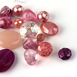 Pale Violet Red Acrylic Beads, Mixed Shapes, Pale Violet Red, 5.5~28x6~20x3~11mm, Hole: 1~5mm