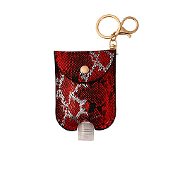 Brique Rouge Bouteille de désinfectant pour les mains en plastique avec revêtement en cuir pu, porte-clés de bouteille de voyage portable, motif peau de serpent, firebrick, 100x70mm