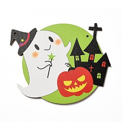 Ghost Grands pendentifs en bois imprimé simple face, charmes d'halloween, fantôme, 155x147x4mm, Trou: 4mm