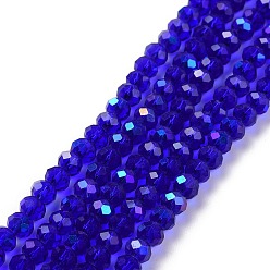 Blue Electroplate Glass Beads Strands, Half Rainbow Plated, Faceted, Rondelle, Blue, 2.5x2mm, Hole: 0.4mm, about 195pcs/strand, 11 inch(27.5cm)
