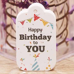 White Paper Gift Tags, Hange Tags, For Arts and Crafts, Birthday Theme, Rectangle with Word Happy Birthday to You, White, 50x30x0.4mm, Hole: 3mm