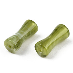 Светло-зеленый Коричневый Непрозрачные акриловые бусины, имитация драгоценных камней, бамбуковую палку, оливковый, 12.5x5.2 мм, отверстие : 1.2 мм