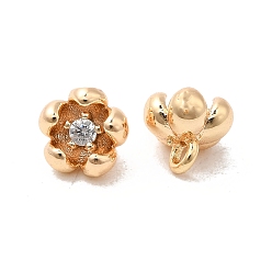 Clear Brass & Cubic Zirconia Pendants,Real 18K Gold Plated, Flower Charm, Clear, 6x5x5mm, Hole: 1.2mm