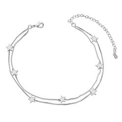 Platinum SHEGRACE Brass Multi-Strand Anklets, with Epoxy Resin and Box Chains, Star, White, Platinum, 8-1/4 inch(21cm)