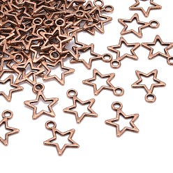 Red Copper Tibetan Style Alloy Charms, Star, Red Copper, Lead Free & Cadmium Free, 14.5x12x1mm, Hole:2mm
