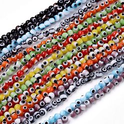 Mixed Color Handmade Evil Eye Lampwork Round Bead Strands, Mixed Color, 4mm, Hole: 1mm, about 100pcs/strand, 14.56 inch