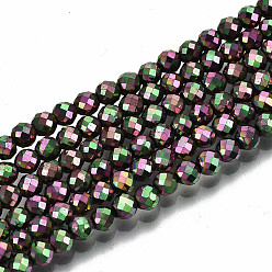 Camellia Electroplate Non-magnetic Synthetic Hematite Beads Strands, Round, Faceted, Camellia, 3mm, Hole: 0.8mm, about 137~139pcs/strand, 15.55 inch~15.67 inch(39.5cm~39.8cm)