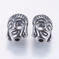 Antique Silver 304 Stainless Steel Beads, Reversible, Buddha, Antique Silver, 11.5x9x6.5mm, Hole: 1.5mm