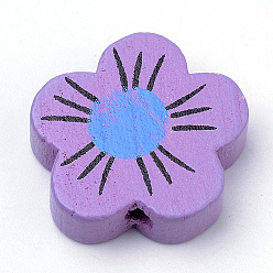 Medium Orchid Natural Wood Beads, Dyed, Flower, Lead Free, Medium Orchid, 18~19x19~20x6mm, Hole: 2mm, about 525pcs/500g