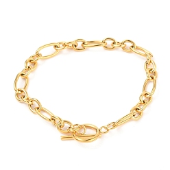 Golden Unisex Vacuum Plating 304 Stainless Steel Figaro Chain Bracelets, with Toggle Clasps, Golden, 8-1/2 inch(21.5cm)
