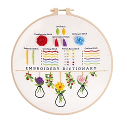 Flower DIY Embroidery Kit, including Embroidery Needles & Thread, Linen Cloth, Flower, 290x290mm
