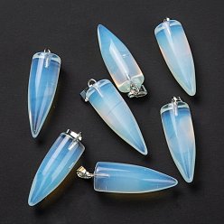Opalite Opalite Pendants, with Platinum Brass Findings, Bullet, 32~35x10~11mm, Hole: 7X3mm