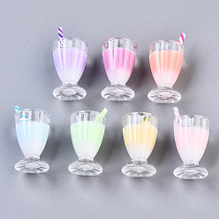 Color mezclado Resina epoxi y arcilla polimérica, imitación de vidrio crema, colgantes de plástico, color mezclado, 28~30x16 mm, agujero: 2 mm