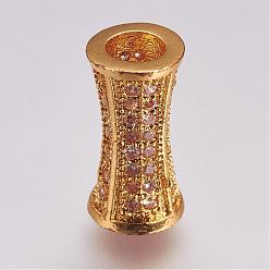 Golden Brass Micro Pave Cubic Zirconia Beads, Tube, Golden, 12x6mm, Hole: 3mm