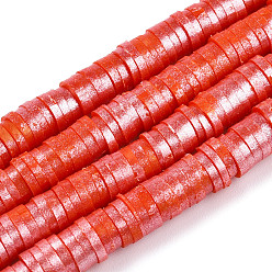 Naranja Rojo Hechos a mano de los granos de la arcilla del polímero hebras, pearlized, disco / plano y redondo, perlas heishi, rojo naranja, 6 mm, agujero: 1.5 mm, 15.75'' (40 cm)
