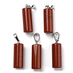 Jaspe Rouge Pendentifs naturels de jaspe rouge, avec les accessoires en laiton de tonalité de platine, charmes de colonne, 26~27x8~8.5mm, Trou: 4x6.5mm
