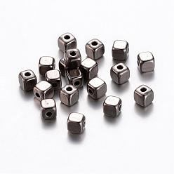 Gunmetal Tibetan Style Alloy Spacer Beads, Lead Free and Cadmium Free, Cube, Gunmetal, about 4mm long, 4mm wide, 4mm thick, hole: 1.5mm.