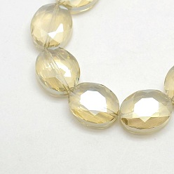 Light Goldenrod Yellow Faceted Electroplate Crystal Glass Oval Beads Strands, Rainbow Color Plated, Light Goldenrod Yellow, 20x16x8mm, Hole: 1mm, about 35pcs/strand, 27.5 inch