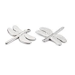 Stainless Steel Color 201 Stainless Steel Pendants, Dragonfly, Stainless Steel Color, 29.5x30x2mm, Hole: 2mm