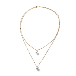 Золотой Двухслойные ожерелья из латунных звеньев, круглые жемчужные подвески для женщин, золотые, 16.14 дюйм (41 см)