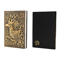 Bronce Antiguo Cuaderno de cuero pu en relieve 3d, para material de oficina escolar, un diario de estilo europeo con patrón de renos de navidad, Bronce antiguo, 5 mm