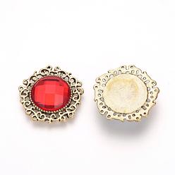 Red Alloy Rhinestone Flat Back Cabochons, with Acrylic Rhinestone, Pentagon, Antique Golden, Red, 24x24x4mm
