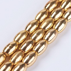 Golden Plated Electroplate Non-magnetic Synthetic Hematite Beads Strands, Grade AA, Oval, Golden Plated, 5x3.5mm, Hole: 0.5mm, about 82pcs/strand, 16.1 inch(41cm)