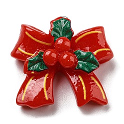Bowknot Pendentifs en résine opaque, Breloques de Noël avec boucles en fer plaqué platine, rouge, bowknot, 24x25x9mm, Trou: 1.8mm